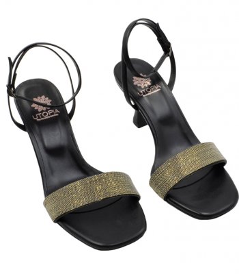 HEELED SANDAL U39-003 BLACK LEATHER 1