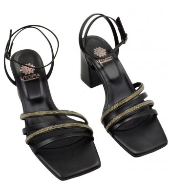 HEELED SANDAL U40-001 BLACK LEATHER 1