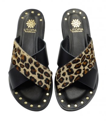 SANDAL U41-004 BLACK LEOPARD LEATHER 1