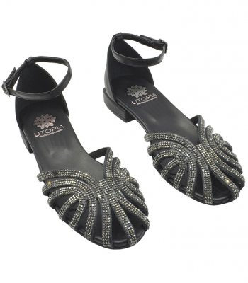 LUXURY SANDAL U35-018 BLACK LEATHER 1