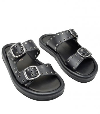 SANDAL U49-001 BLACK LEATHER 1