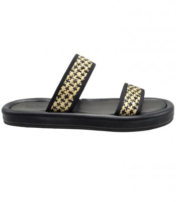 SANDAL U49-010 BLACK RAFFIA & LEATHER 2