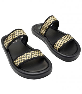 SANDAL U49-010 BLACK RAFFIA & LEATHER 1