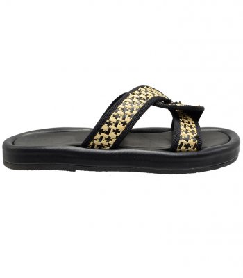 SANDAL U49-011 BLACK RAFFIA & LEATHER 2