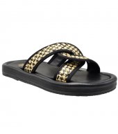 SANDAL U49-011 BLACK RAFFIA & LEATHER 3