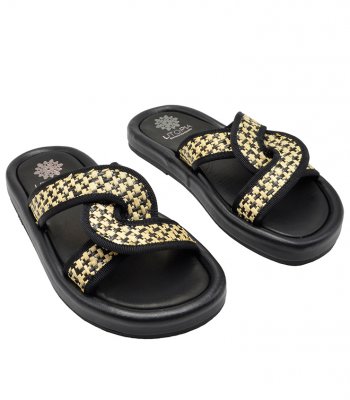 SANDAL U49-011 BLACK RAFFIA & LEATHER 1