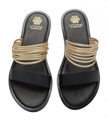 SANDAL U2-061-1 BLACK-GOLD LEATHER 1
