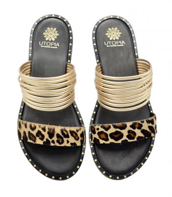 SANDAL U2-061 BLACK-GOLD LEATHER 1