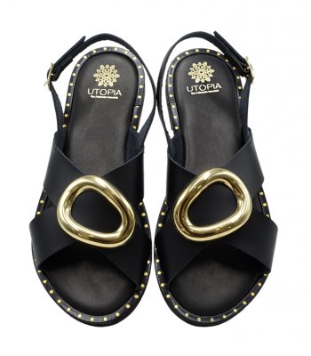 SANDAL U2-073 BLACK LEATHER 1