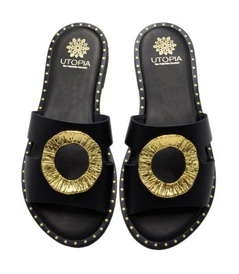 SANDAL U2-077  BLACK LEATHER 1