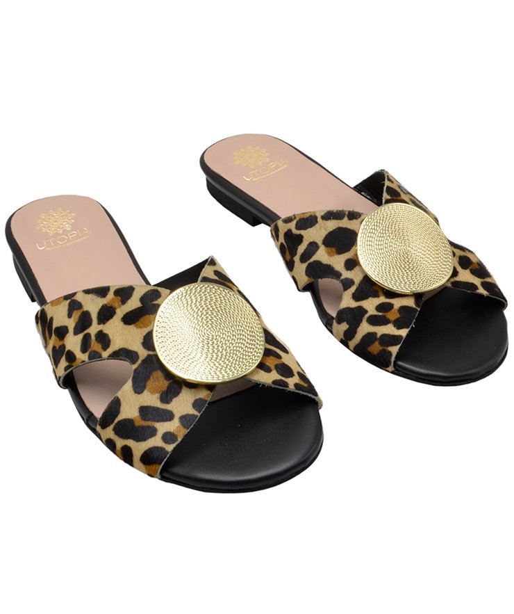 HEELED SANDAL U103-002 PONY LEOPARD LEATHER